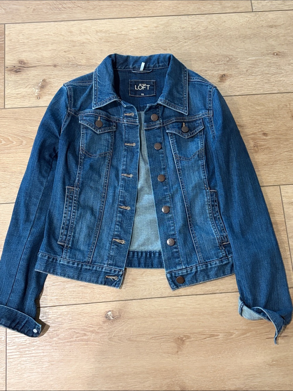 LOFT Medium Blue Denim Jacket with Button Front